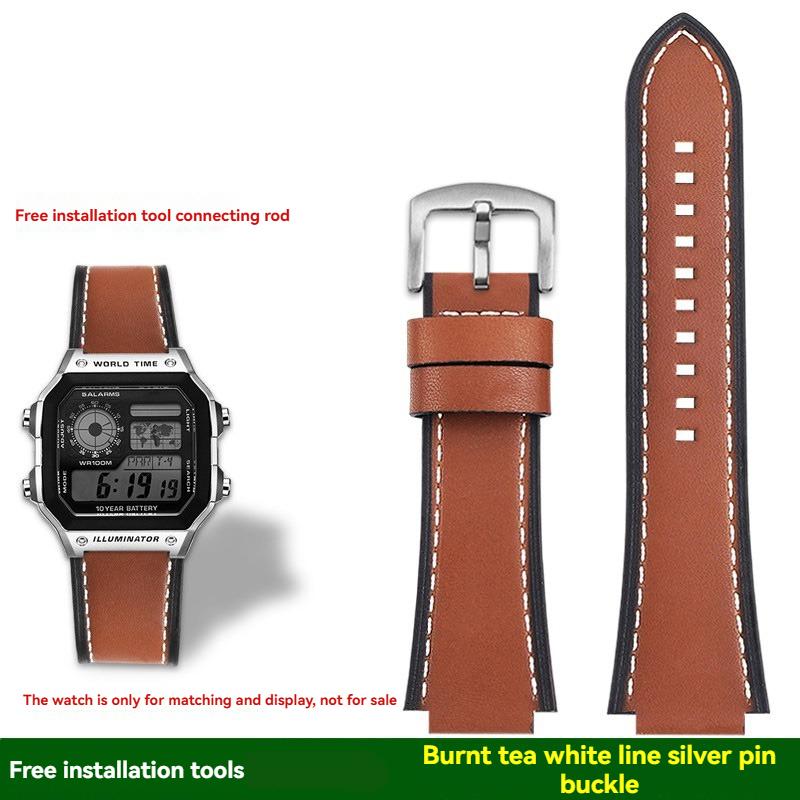 AE-1200 Retro Genuine Leather Watchband For Casio AE1200 AE-1300 W-218/A168 W-216H Vintage Strap 18mm convex mouth Men's Bracele