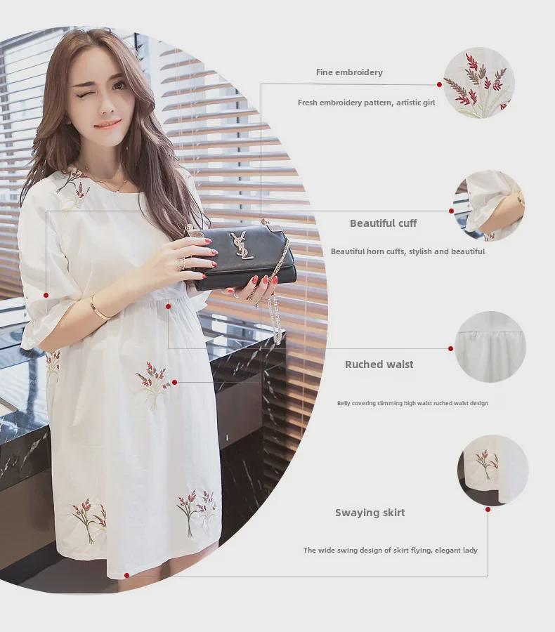 Летнее платье миди для беременных в корейском стиле - свободный крой для миниатюрных, закрывающий живот 2023