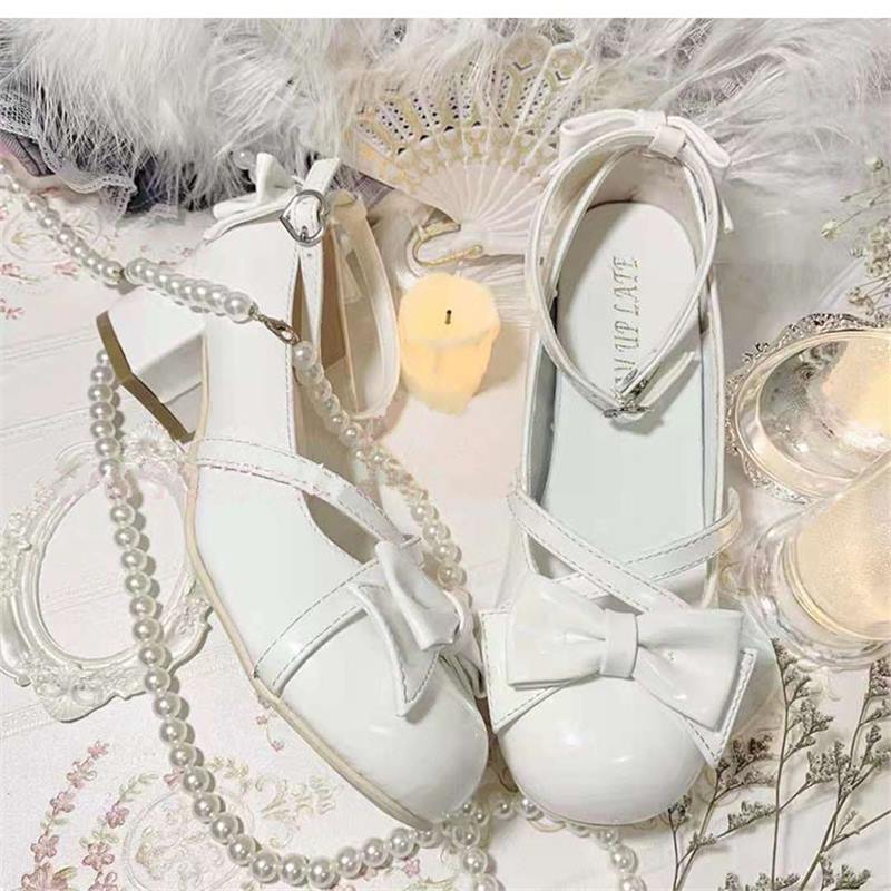 Mary Jane shoes women's summer 2024 new cross with bow Lolita elegant round head thick heel single shoes women