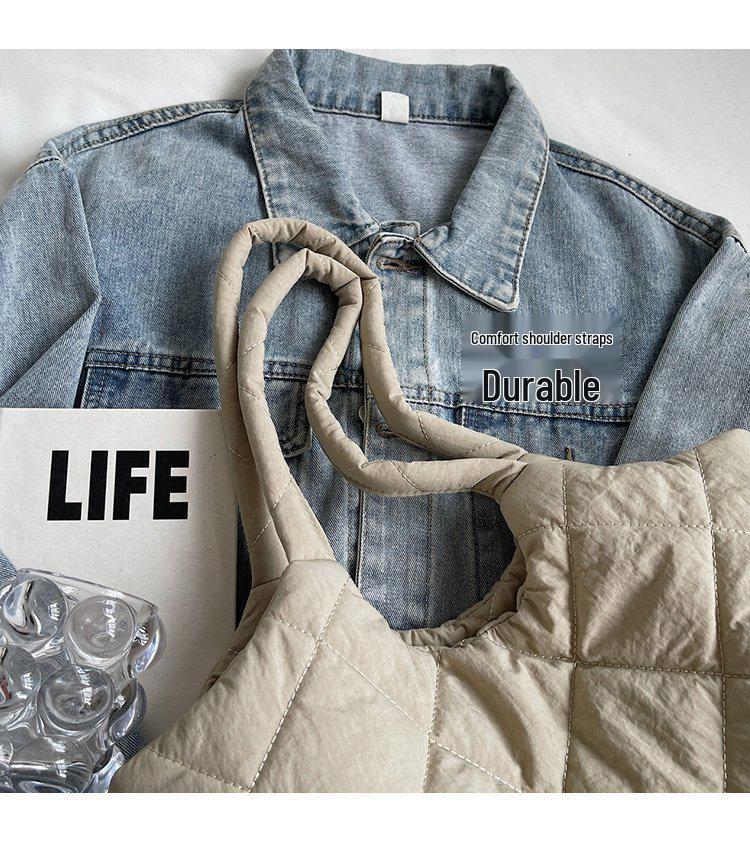 Стеганая хлопковая сумка-тоут в корейском стиле - Большая вместимость, Повседневная наплечная сумка для осени/зимы 2025.