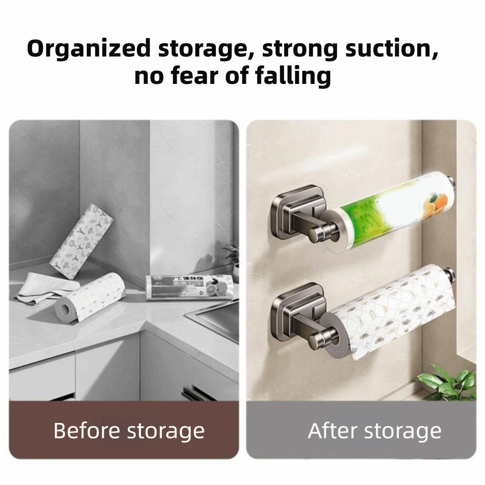 Space Aluminum Suction Cup Paper Towel Holder Easy Install Paper Towel Storage Rack Cabinet
