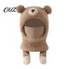 Fuzzy Thermal Balaclava for Winter Kids Hat, Cute Bear Ear Face Mask Fun Childrens Thick Plush Protective Hat Squeaky Tail, Windproof Ski Neck Warmer