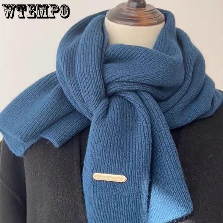Women's Winter Knitted Scarf Solid Color Small Scarf Trendy Korean Thickened Warm Versatile Long Neck