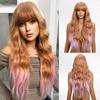 2024 Новый коричневый постепенное изменение розовый цвет хвоста волос краска Qi челка большие волны длинные вьющиеся волосы модный парик полная прическа