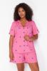 Women's Fashion New Plus Big Size Pajama Set Pink Heart Pattern Knitted Pajama Set