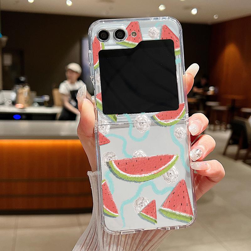 Для Samsung Galaxy Z Flip 3 4 5 6 7 Чехол Вишня Арбуз Фрукты Жесткий Прозрачный Складной Чехол Для Samsung Z Flip6 Flip5 Flip4 Flip