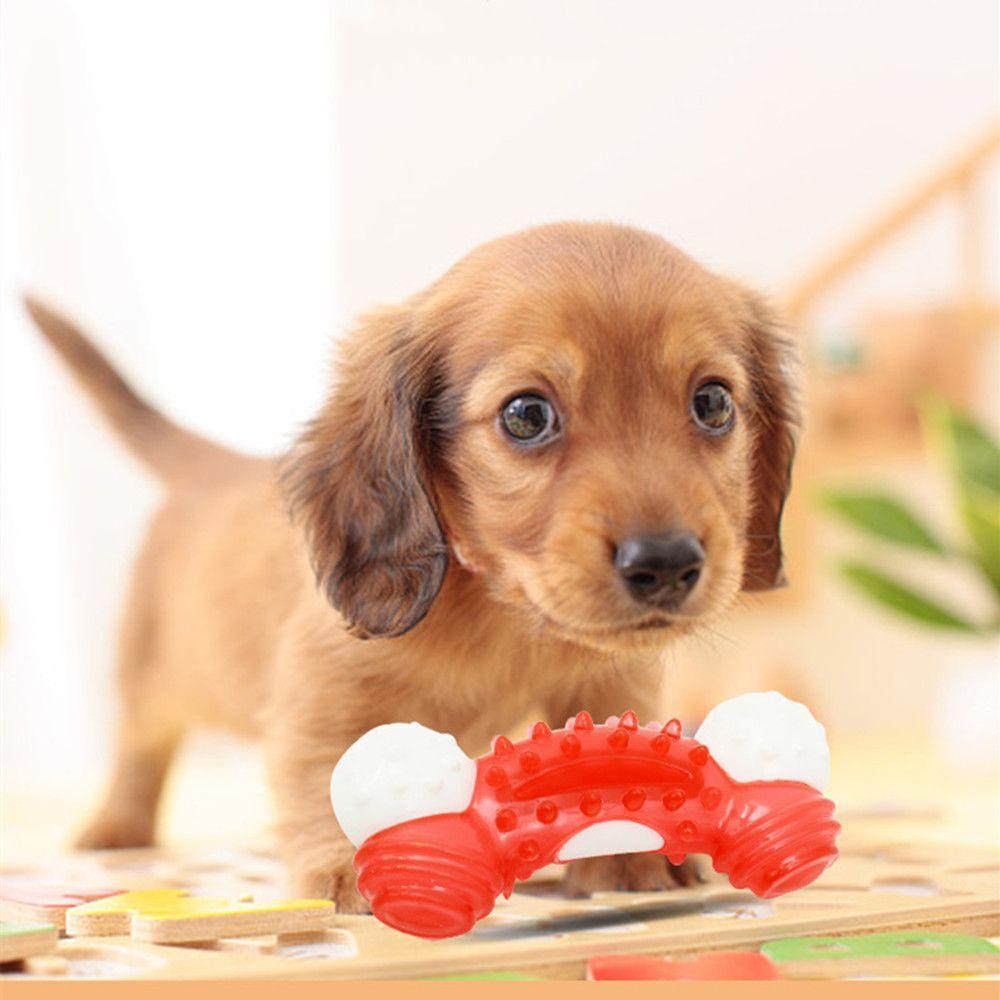Chewer Tough Wobbling Bone Shape Interactive Pet Rubber Bite Dog Chew Toys Teeth Cleaning Toy