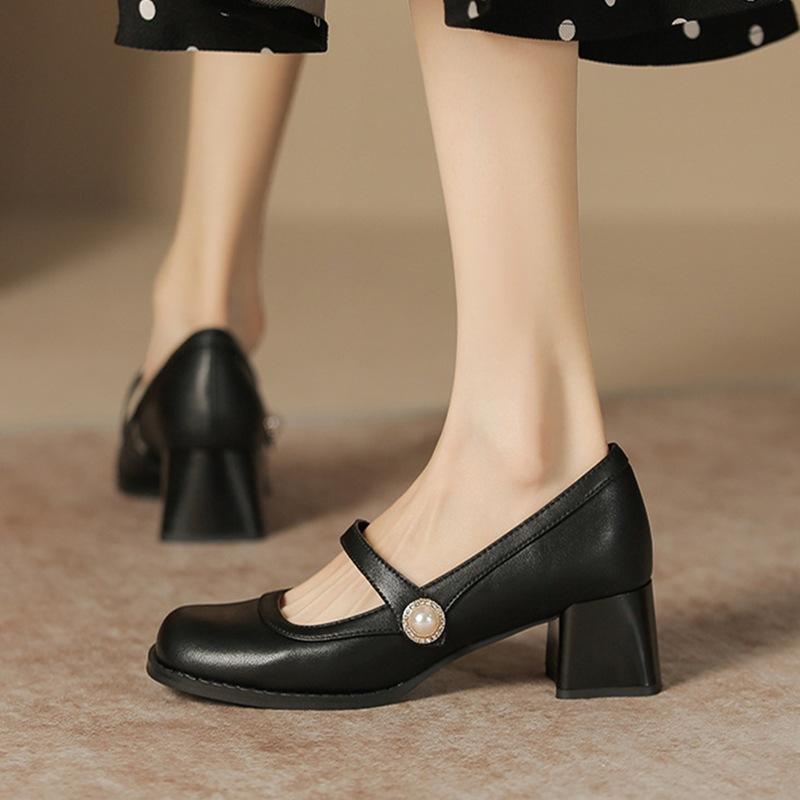 Туфли Мэри Джейн женские новая весенняя мода 2025 года универсальные женские туфли квадратный носок толстый каблук ремешок с пряжкой в британском стиле женские туфли