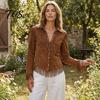 Slim Fit Fringe Blouse Women Tassel Shirt for Autumn, Button Down Everyday Wear Blouse, Solid Color Casual Long Sleeve Top, Western Cowgirl