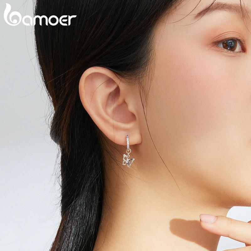 Bamoer ослепительные висячие серьги-бабочки для женщин, стерлинговое серебро 925 пробы, свадебные украшения Engagemet