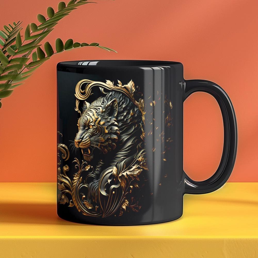 Керамическая Кофейная Кружка с Тигром и Львом, 3D Кружки для Молочного Чая и Воды, Креативная Кружка для Завтрака, Домашняя Посуда, Подарок на День Рождения