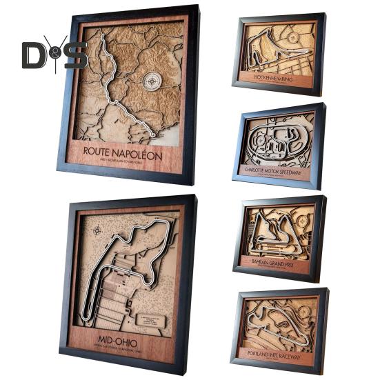 3D деревянная карта трассы гоночного трека настенное искусство декор гоночный трек макет в черной рамке подарок для любителей гонок офис или домашний дисплей