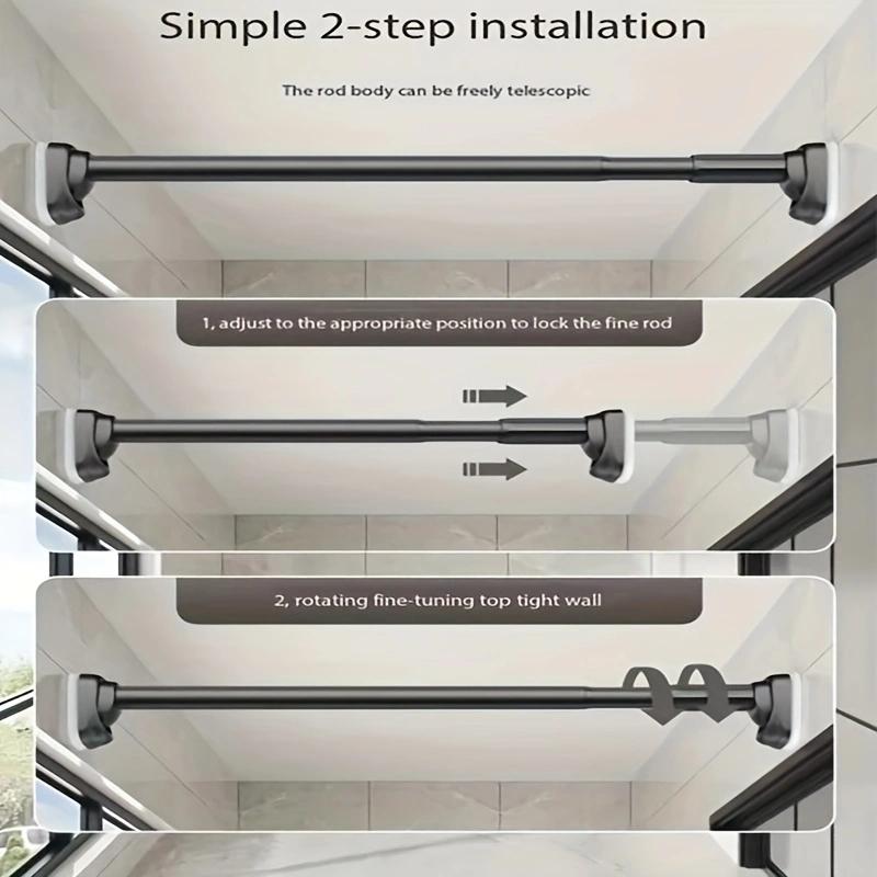 Extendable 40-500cm Shower Curtain Rod with Suction Cups, Steel Tension Pole, 33mm Diameter, No Drilling Extendable Curtain Pol