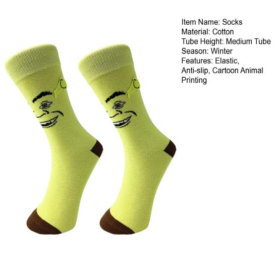 1 пара носков с изображением животных из мультфильмов, хлопковые носки средней длины, эластичные манжеты в рубчик, носки для походов, спорта, машинная стирка, сохраняющие тепло, нескользящие, повседневные чулки
