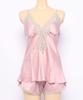 Satin Night Lingerie for Women Babydoll Camisole Shorts Roomwear L Pink [Aimoha] Set-up Set-up