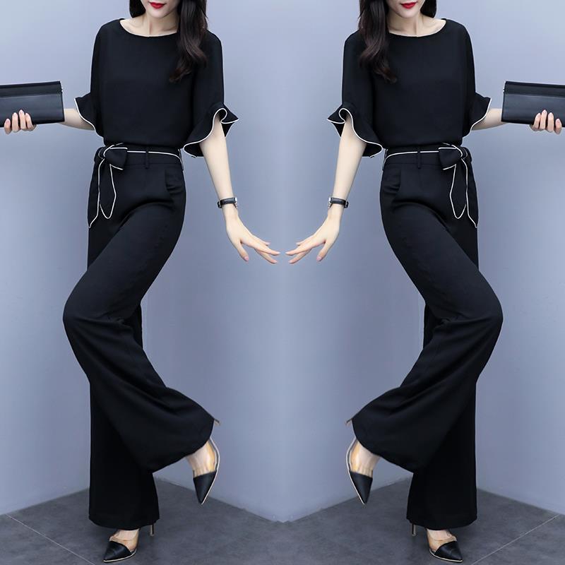 Повседневный комплект из широких брюк с высокой талией, женский модный стильный летний костюм из двух частей