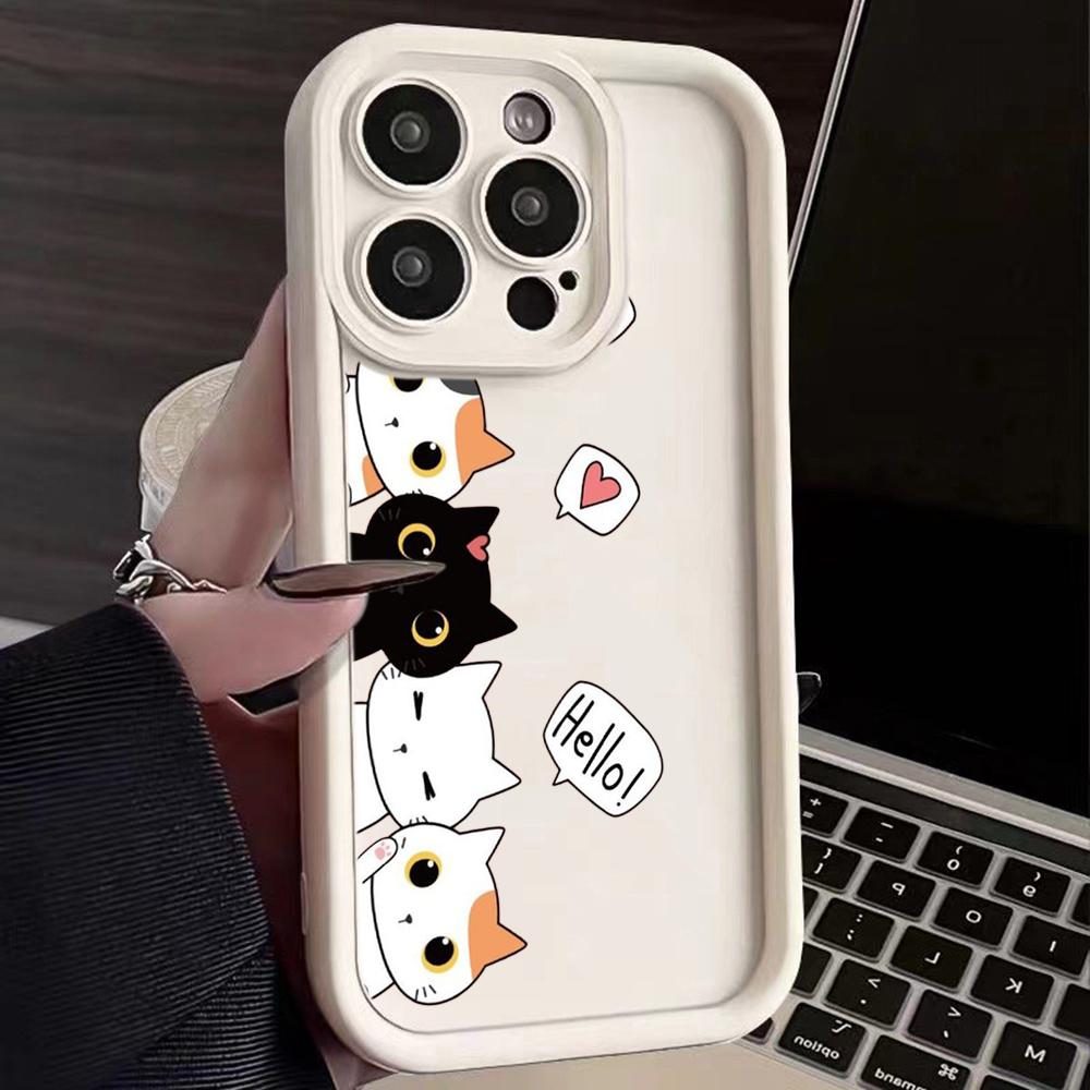 LZ9 мультяшный кот милый художественный дизайн силиконовый чехол для телефона iPhone 11 13 14 15 16 Pro Max 7 8 16 Plus 12 mini XS Max XR противоударный задний чехол