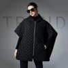 Европейский и американский Зима 2025 Черный Тонкий Хлопок Капюшон На Молнии Кейп Шаль