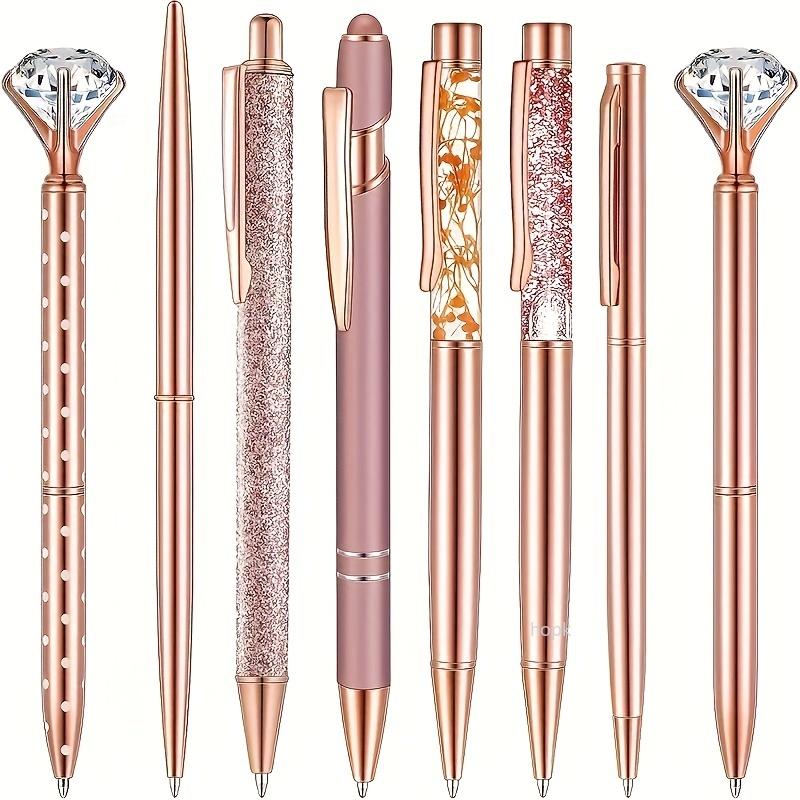 Набор шариковых ручек 8 шт. Rose Gold - Стильные металлические ручки с хрустальными акцентами - Идеально для студентов, офиса, подарков, роскошная ручка