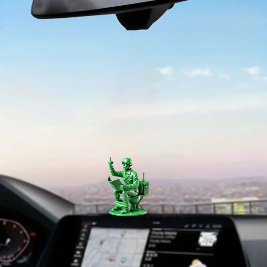 Green Soldier Figurine Toilet Reading Newspaper Peeing Man Resin Statue Sculpture Model Toy Home Office Desktop Decoration Ornament