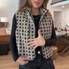 Women Vest Jacket Stand-up Collar Contrast Color Sleeveless Checked Pattern Cardigan Waistcoat
