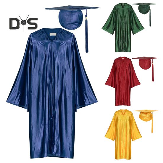 1 комплект, унисекс, выпускной халат, шапка, передняя молния, свободный V-образный вырез, свободная кисточка, бирка на год, колледж, бакалавр, доктор, магистр, выпускная церемония, кепка