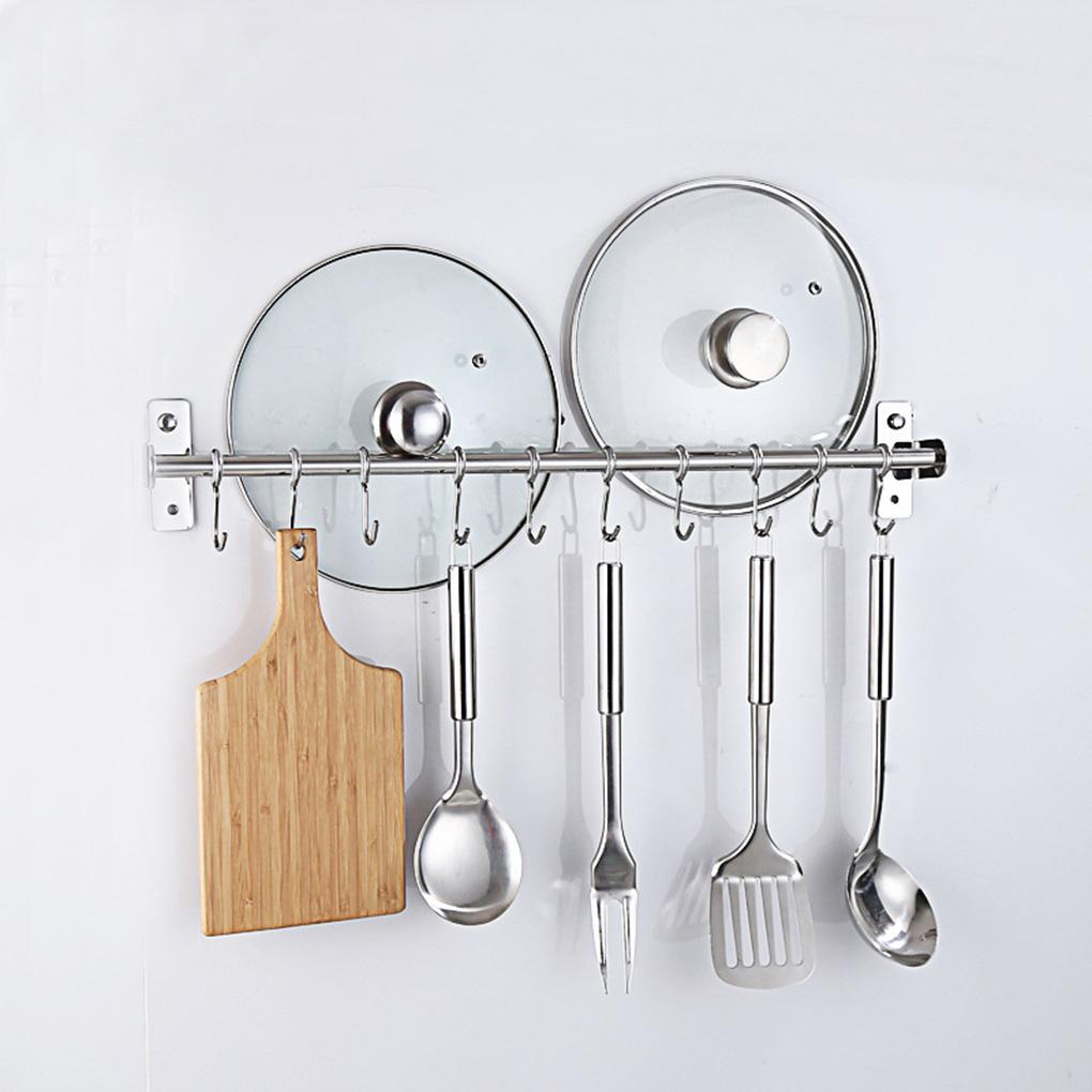 Настенная подвижная вешалка с крючками из нержавеющей стали, кухонная рейка для полотенец и кухонной утвари