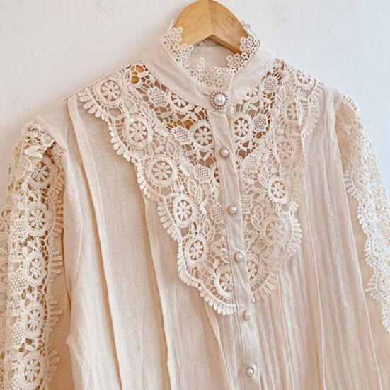 Женская рубашка, кружевная блузка с воротником-стойкой и рукавами-лепестками