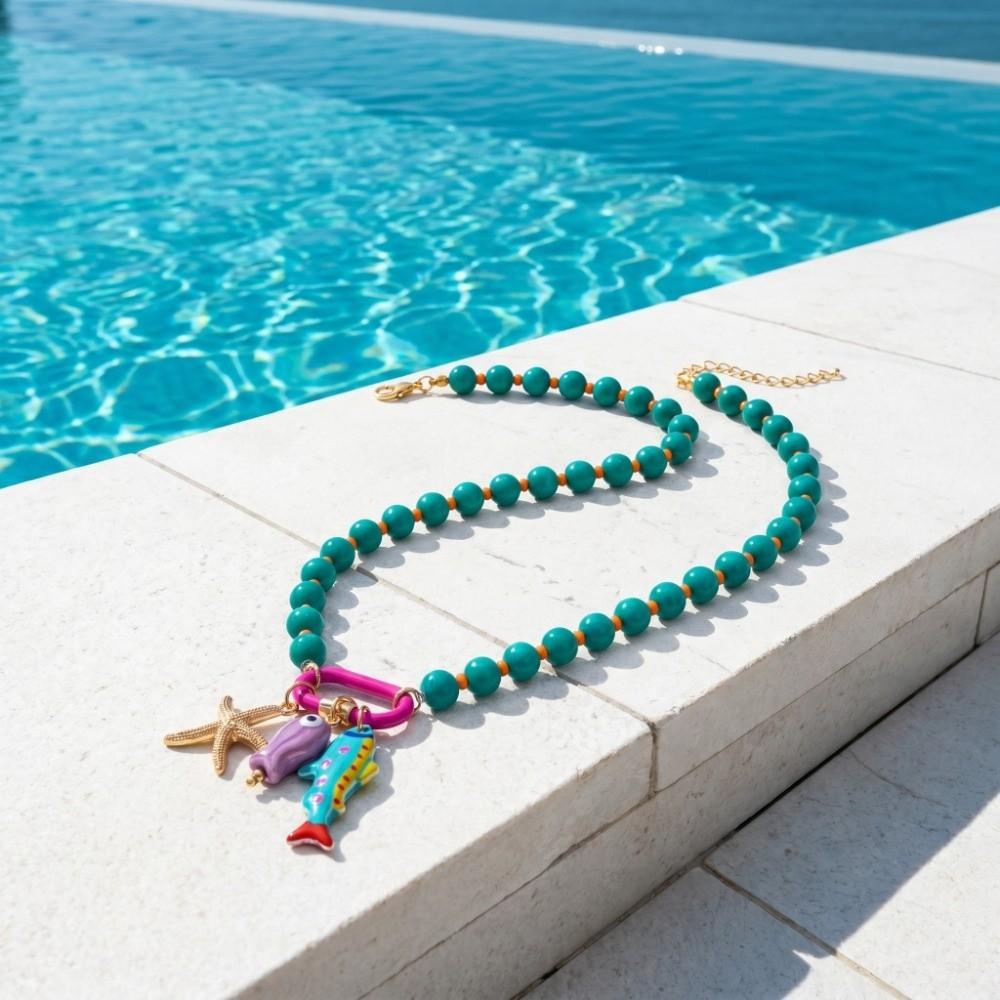 Sea Series Bohemian Resin Beaded Necklace Ornaments Beach Beaded Necklace Girls Couple Gift