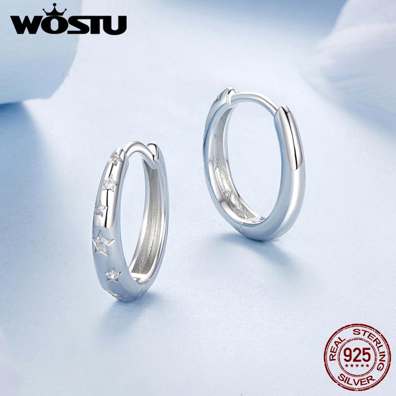 WOSTU s925 Luxury Wedding Earrings 925 Sterling Silver Zircon Star Hoop Earring women Engagement Pendients Party Jewelry Gift