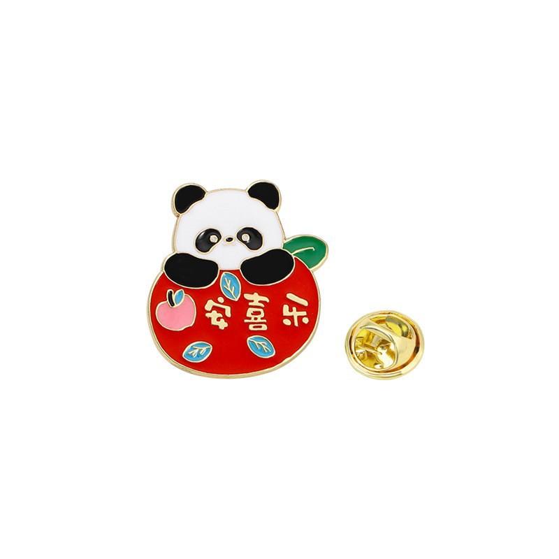 Zinc Alloy Enamel Dropping Brooch, Cute Cartoon Lucky Panda Snake Pattern 2025 Year of the Snake, New Year Festival Decorative Lapel Pin Badge