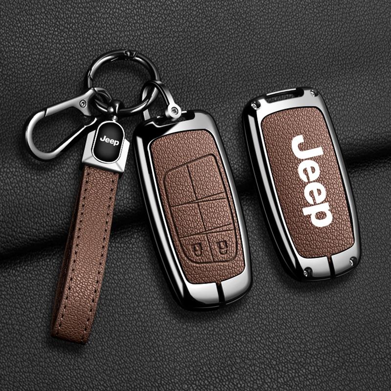 EPY1 For Jeep Grand Cherokee WK2 KL Wrangler JK Commander Renegade Compass 2018 2022 Metal Leather Car Key Case Cover Bag Accessories