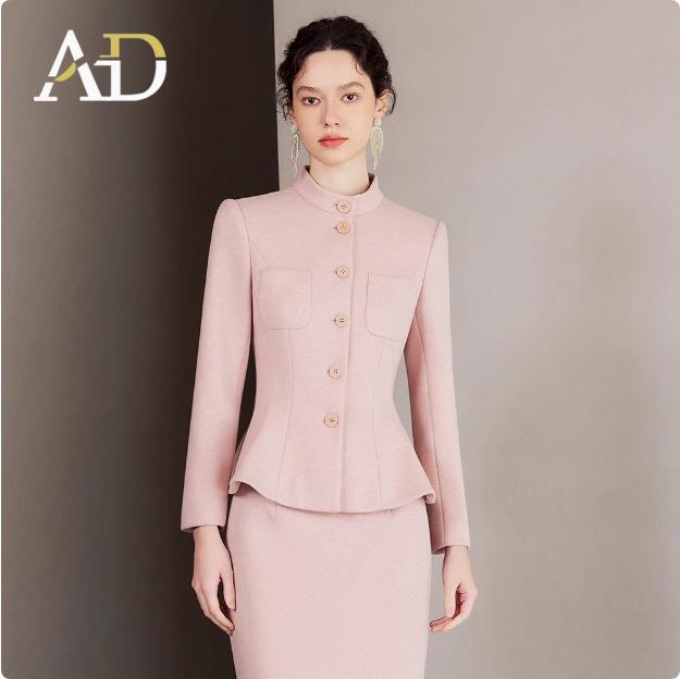 AD Winter Women's High-End Pink Wool Blend Blazer & Pants Set - Elegant Professional Outfit