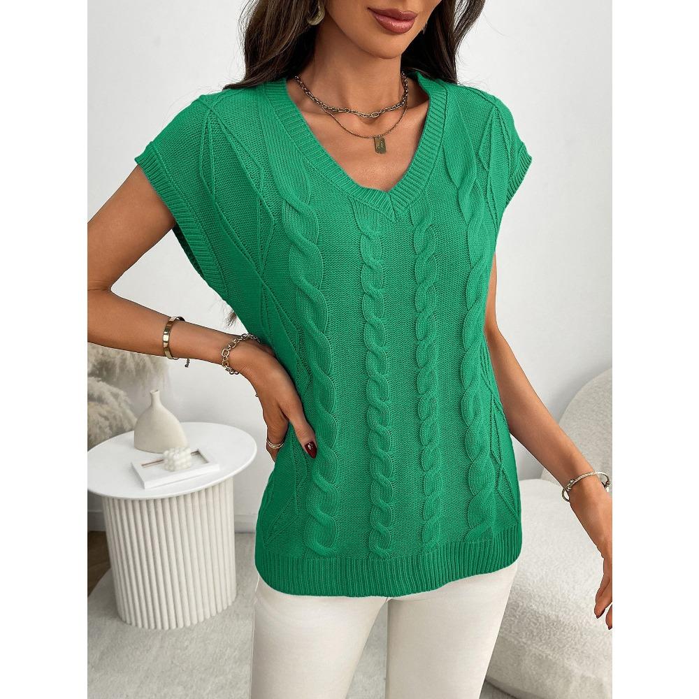Летний новый свободный свитер без рукавов с V-образным вырезом и витым цветочным узором для женщин