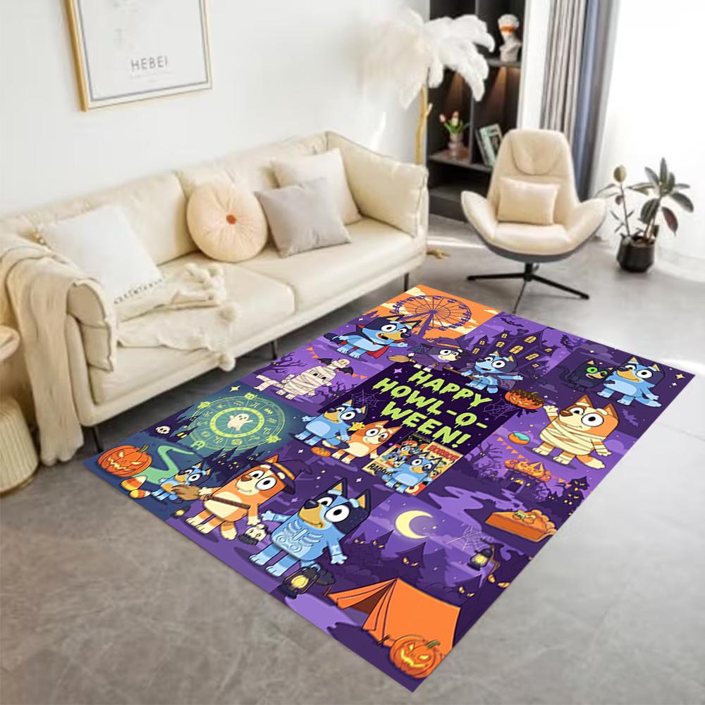 Halloween Bluey Characters Area Rug Suitable for Balcony Game Room Study room Playrooms Anti-slip Rug Anime Office Decor Perfect Gift for Women/Men