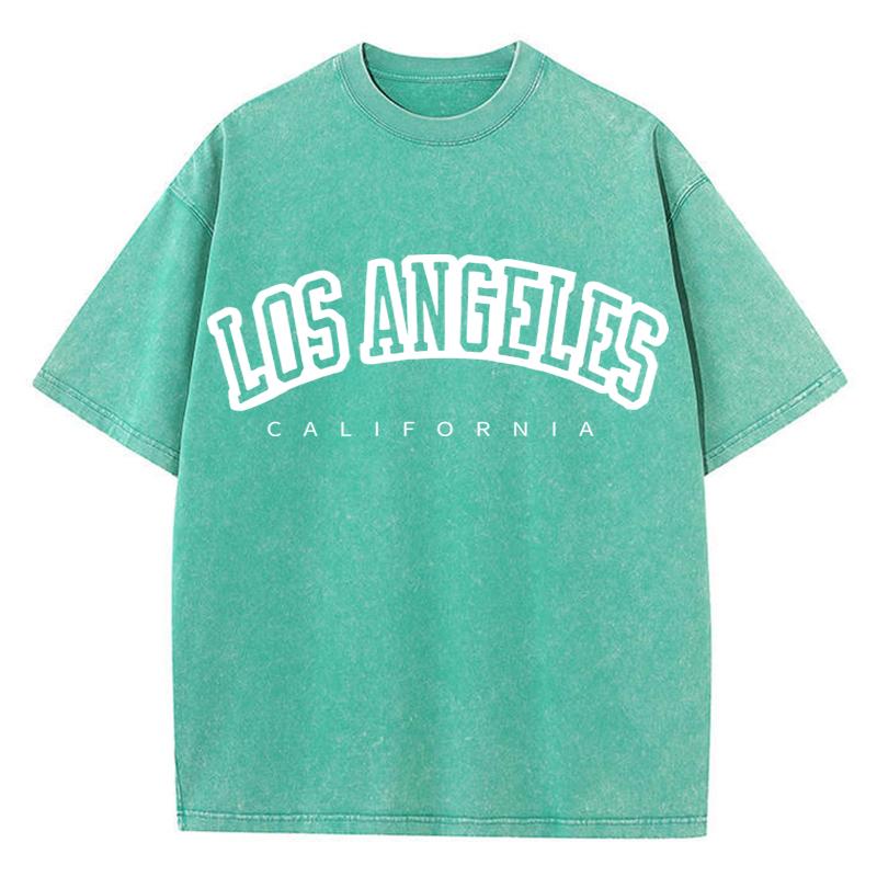 Women'S Cotton Washed T-Shirts Fashion O-Neck Distressed Short Sleeve Los Angeles Usa Print Tops Summer Street Female Clothes