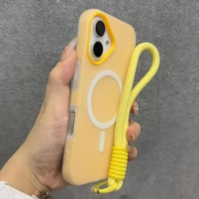 Роскошный Мягкий Силиконовый Чехол Magsafe для iPhone 17 16 15 14 13 12 Pro Max Plus С ремешком Беспроводная Зарядка Магнитная Крышка