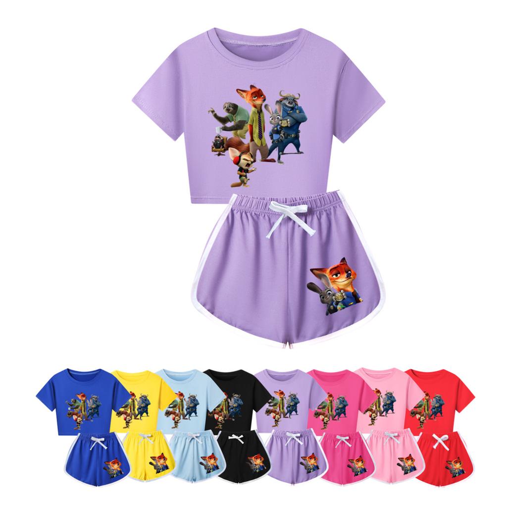 Kids Summer Sport T-Shirt And Shorts 2 Piece Outfit Tracksuit Set Short Sleeve Print Crop Tops With Clothing Set