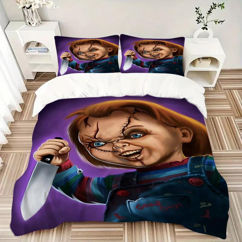 3pcs Chucky's Creepy Carnival Bedding Set - 1 Soft Quilt Cover + 2 Pillowcases, Machine Washable - Suitable for All Seasons, Perfect Gift fo