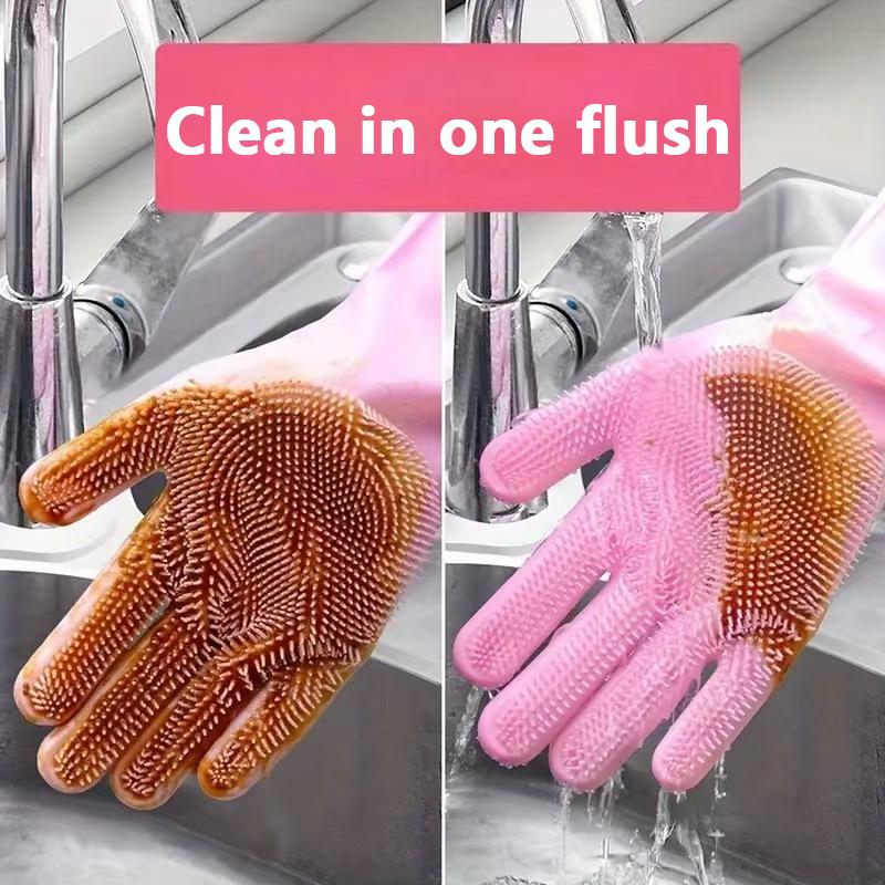 Dishwashing Cleaning Gloves Magic Silicone Rubber Dish Washing Gloves For Household Sponge Scrubber Kitchen Cleaning Tools