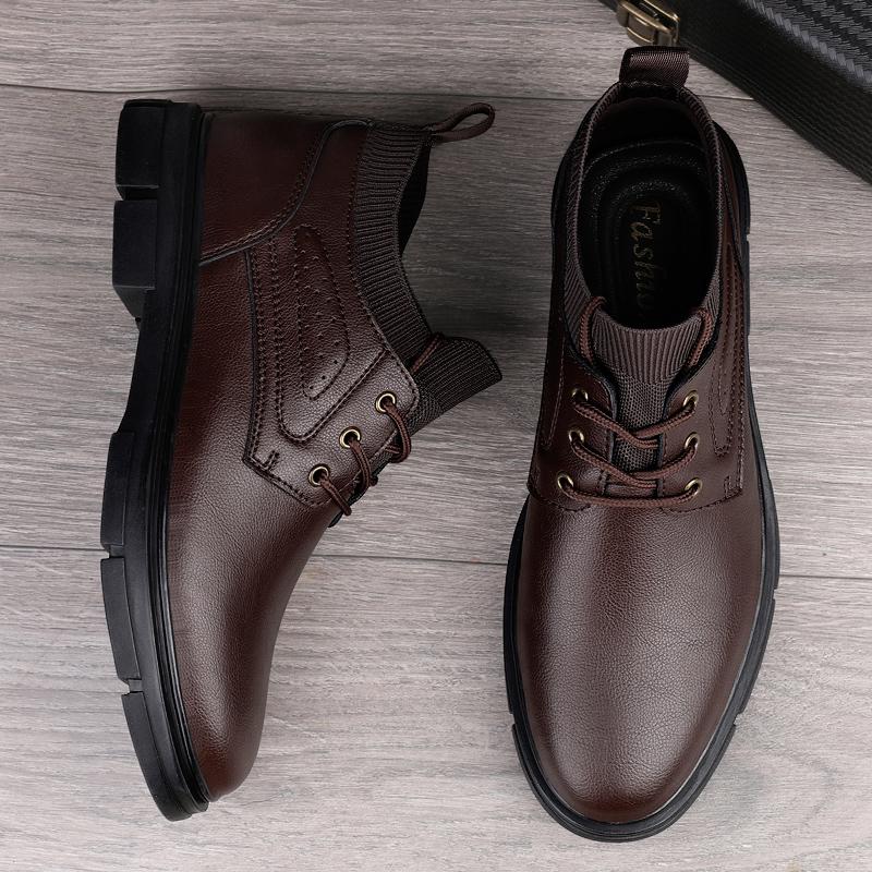 Genuine Leather Boots New Fashion Men'S Motorcycle Boats Comfortable Sports Ankle Boots Male Winter Plush Snow Footwear Sneakers