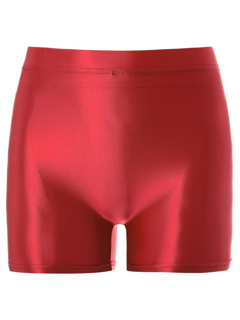 Womens Mid Rise Glossy Shorts Stretchy Waist Multi-Purpose Homewear