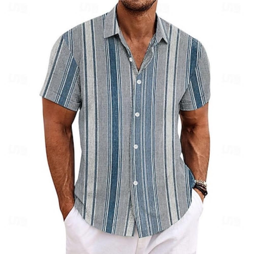 Мужская рубашка, верхняя часть, ретро-рубашка, этнический сетчатый узор, для дома и улицы, с короткими рукавами и лацканами, летняя одежда