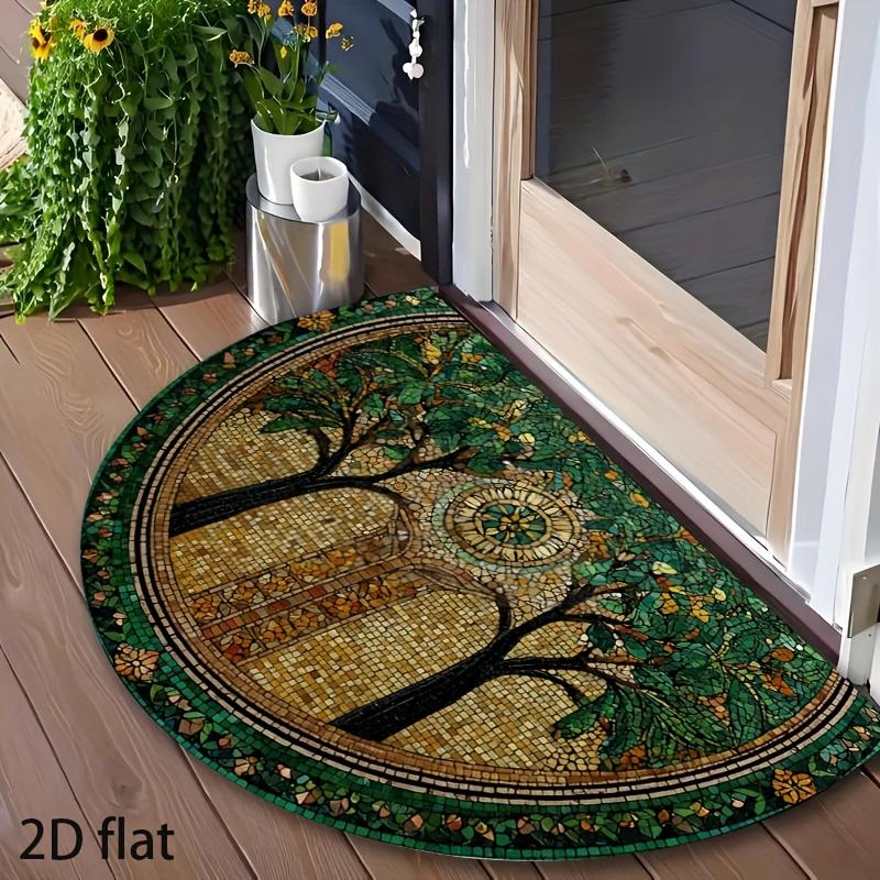 Mosaic Tree Of Life Semi Circle Doormat Retro Art Non Slip Entrance Mat Indoor Front Door Decor Rug