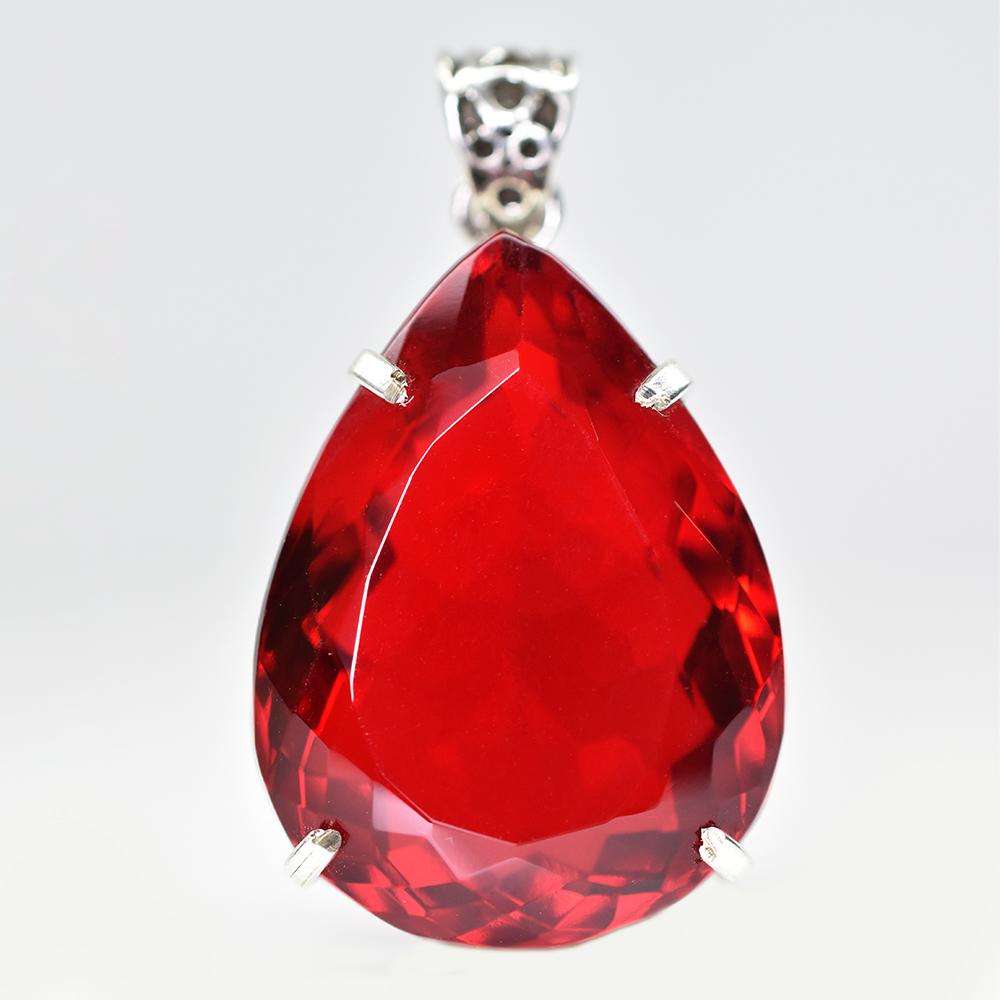 Brazilian Red Topaz 107.35 Ct Pear Cut Natural CERTIFIED Gemstone Silver Pendant MY.PD-85-NS