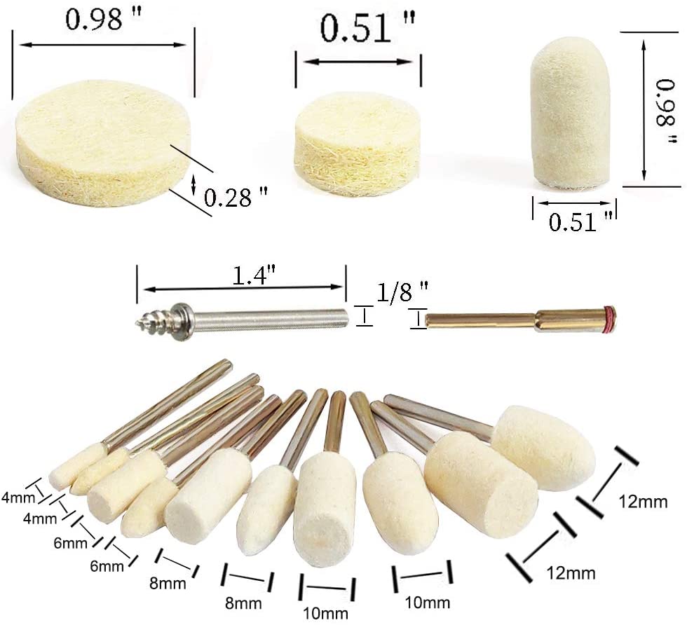 76PCS Felt Wool Polishing Buffing Pad Set Wheel Grinding Head Point Mandrel Kit Accessories Tools Compatible for Dremel