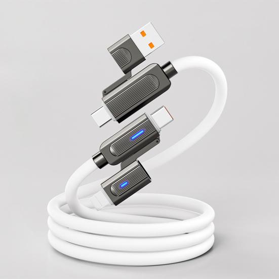 100 см 4-в-1 зарядный кабель USB Type-C 8-контактный 100 Вт 480 Мбит/с для быстрой зарядки мобильного телефона, планшета, силиконовый кабель для передачи данных