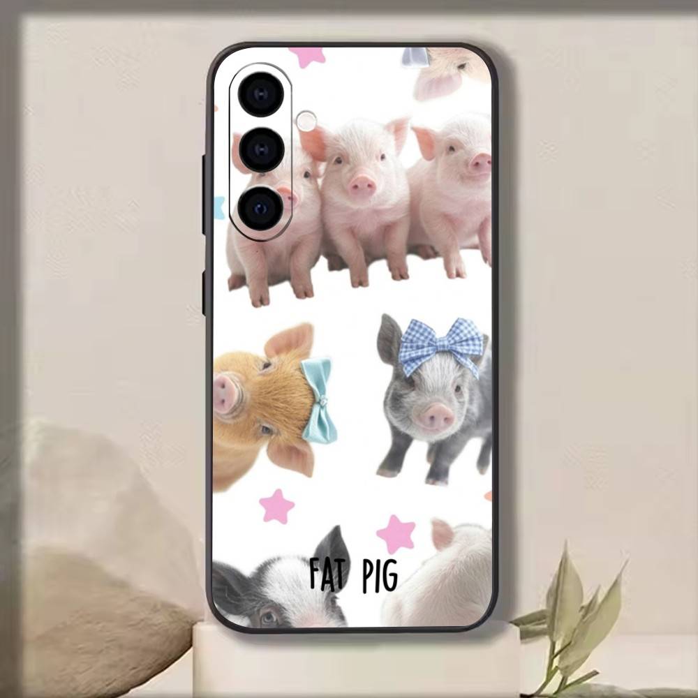 Cute Angel Pig Phone Case Black Silicone Soft For Samsung Galaxy A73,A72,A71,A70,A53,A52,A51