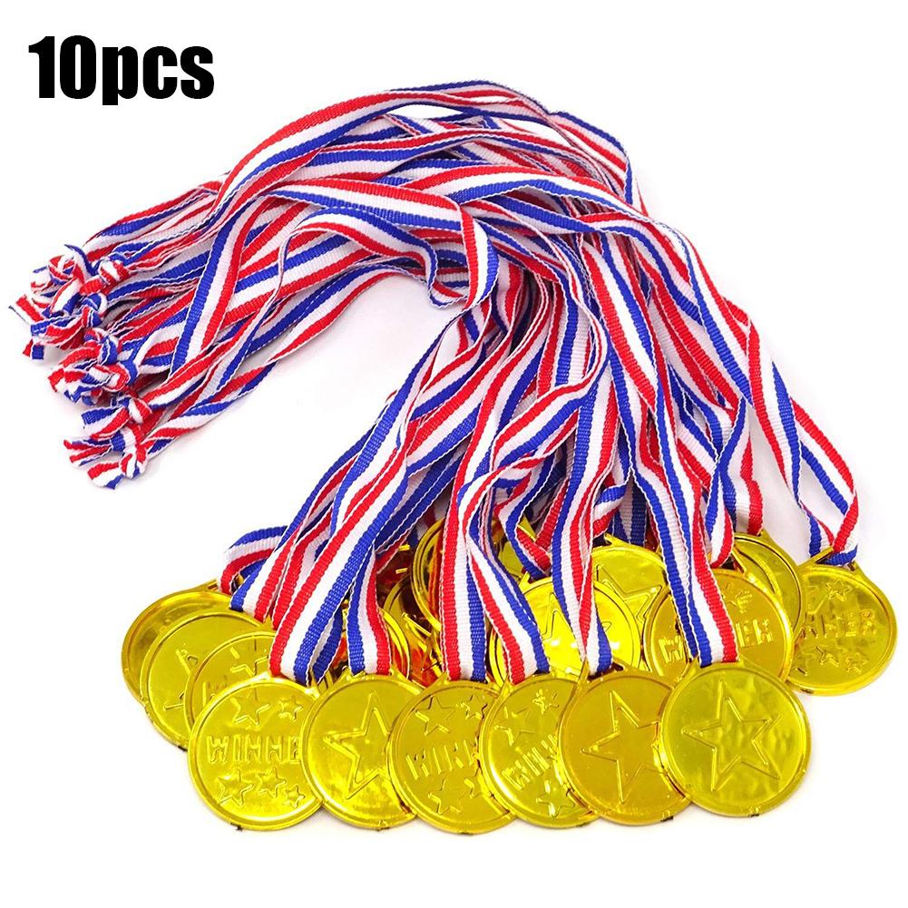 10PC Gold Plastic Winner Award Medals for Kids Birthday Party Favors Sports Game Prizes Soccer Football Pinata Fillers Toys Gift