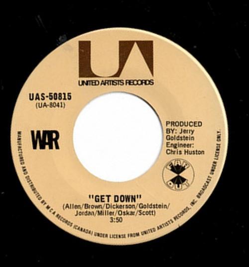 7-дюймовая пластинка WAR Get Down UAS50815 UNITED ARTISTS 1971 Канада Soul Funk Б/у